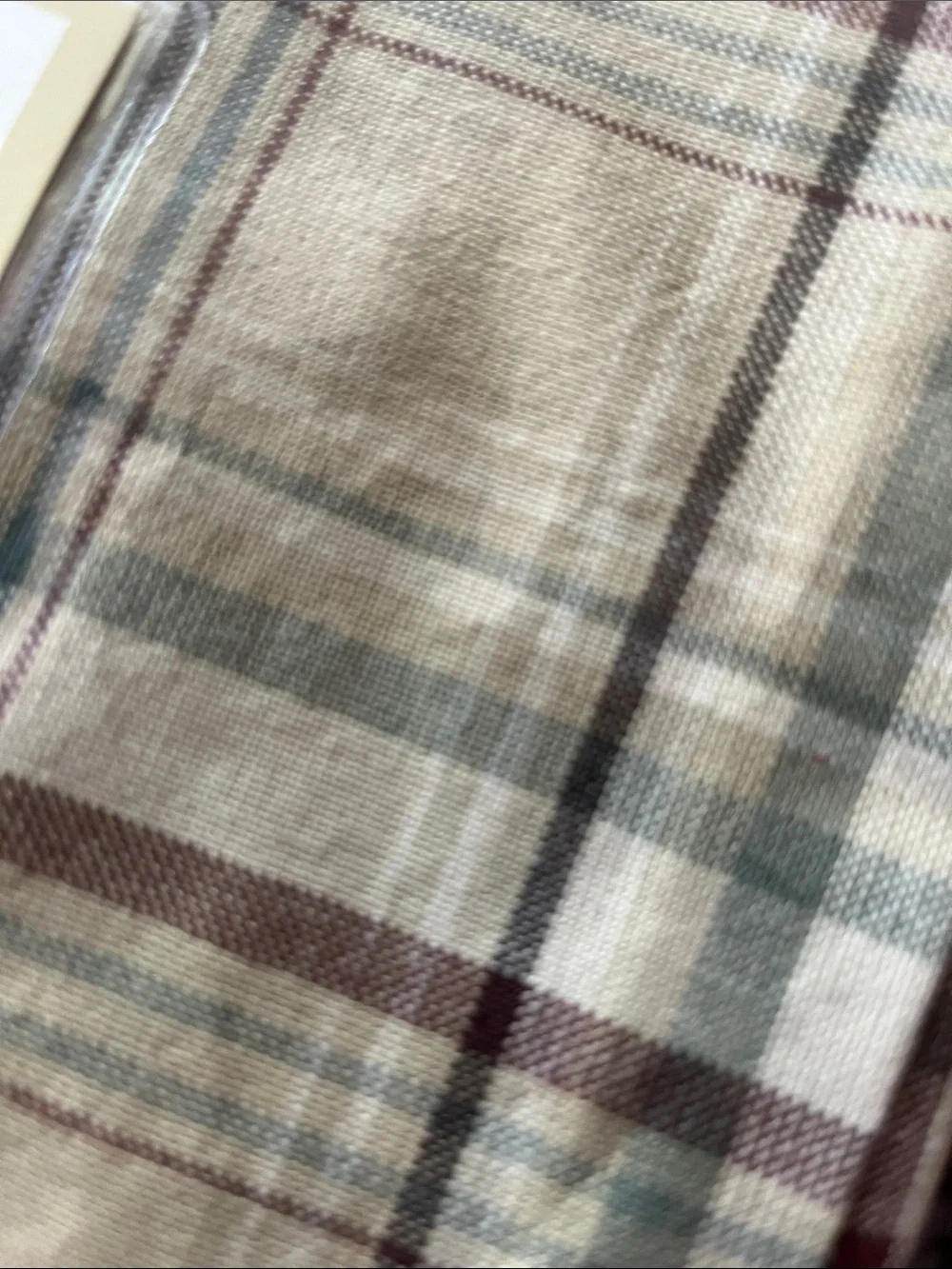 Pottery Barn tan Plaid Utility Liner with Brown and Green Stripes 43183217 NWT